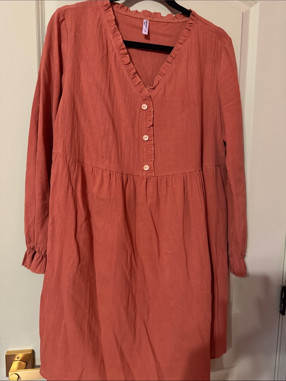ePretty Coral Ruffle-Trim Button Front Casual Dress